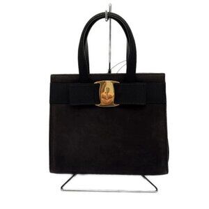 Auth Salvatore Ferragamo Vara - Black Nubuck Chemical Fiber Handbag